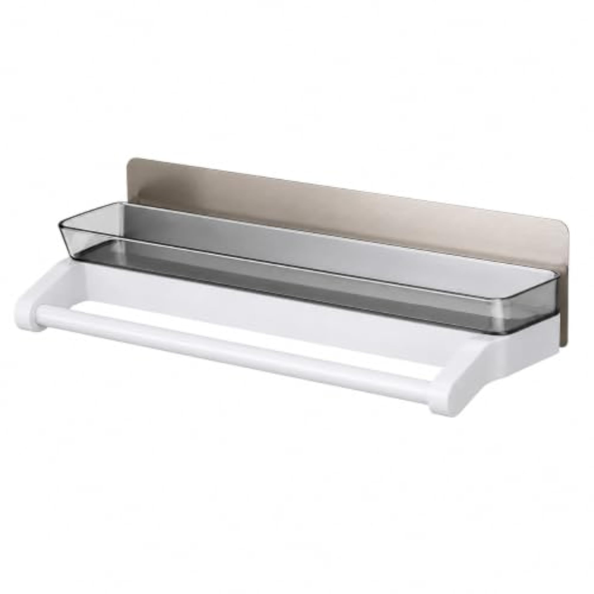 Wall-Mounted Kitchen Shelf with Towel Bar, Adhesive, White