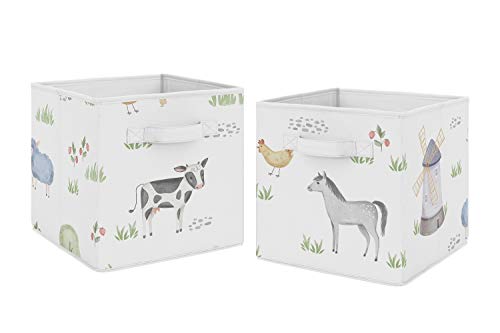 Image of Sweet Jojo Designs Farm Animals Foldable Fabric Storage Cube Bins Boxes Organizer Toys Kids Baby Childrens - Set of 2 - Watercolor Farmhouse Horse Cow Sheep Pig