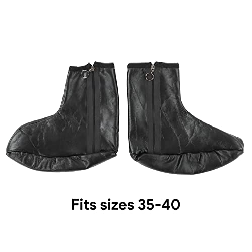 Hapivida Leather Zipper Socks, Unisex Waterproof Muslim Sock Islamic Thermal Prayer Winter Socks Khuffy Leather Black Sock for Men Women 35-402