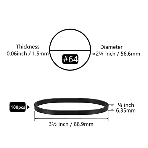 Tactical Rubber Bands Size #64 (3 1/2" X 1/4"), 100 Pcs Black Wide Thick Large Strong Heavy Duty Rubber Bands Heat Cold Uv Resistant For Hunting Hiking Backpacking Outdoor Camping Survival (100) #TOP1