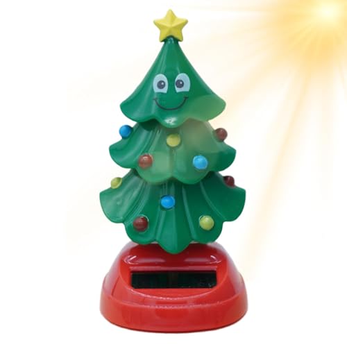 Vibhgtf Juguete de Navidad con energía solar, árbol de Navidad solar,Figuras de árbol de Navidad oscilante solar - Novedad muñeca bailarina que sacude la cabeza del coche para decoraciones para