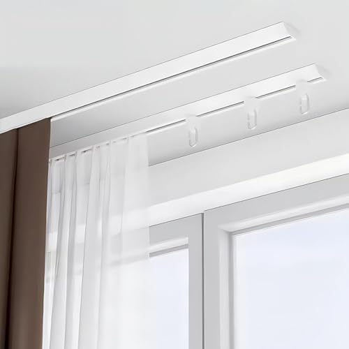 Ultra-Thin V-Sd Blackout Curtain Track System, 170cm Ceiling Mount, Double Rail Design, White, Ideal for Room Dividers, Home & Office Privacy Solutions