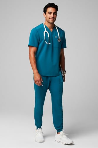 Image of Fabletics Men's Helix 1-Pocket Scrub Top - MotionTech, Wrinkle-Resist, Chest Pocket, Anti-Shrink, Semi-Slim Fit