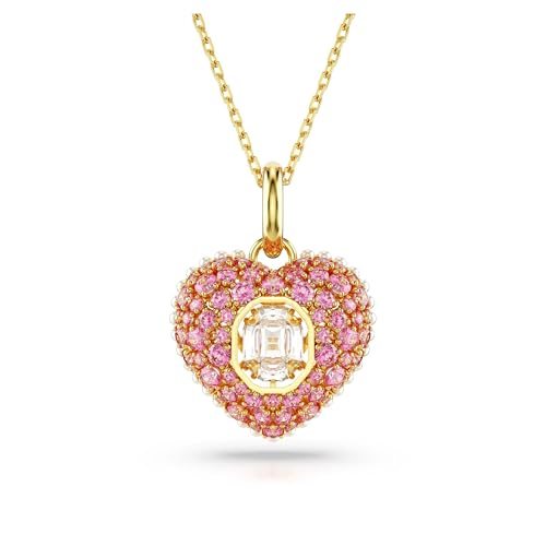 Swarovski Idyllia Anhänger, Rosafarbene und Vergoldete Damenhalskette mit Herz-Motiv, Kristallperlen und Strahlenden Swarovski Kristallen
