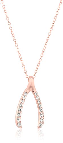 14k Rose Gold Plated Sterling Silver Wishbone Pendant Necklace Made with Swarovski Crystal (18