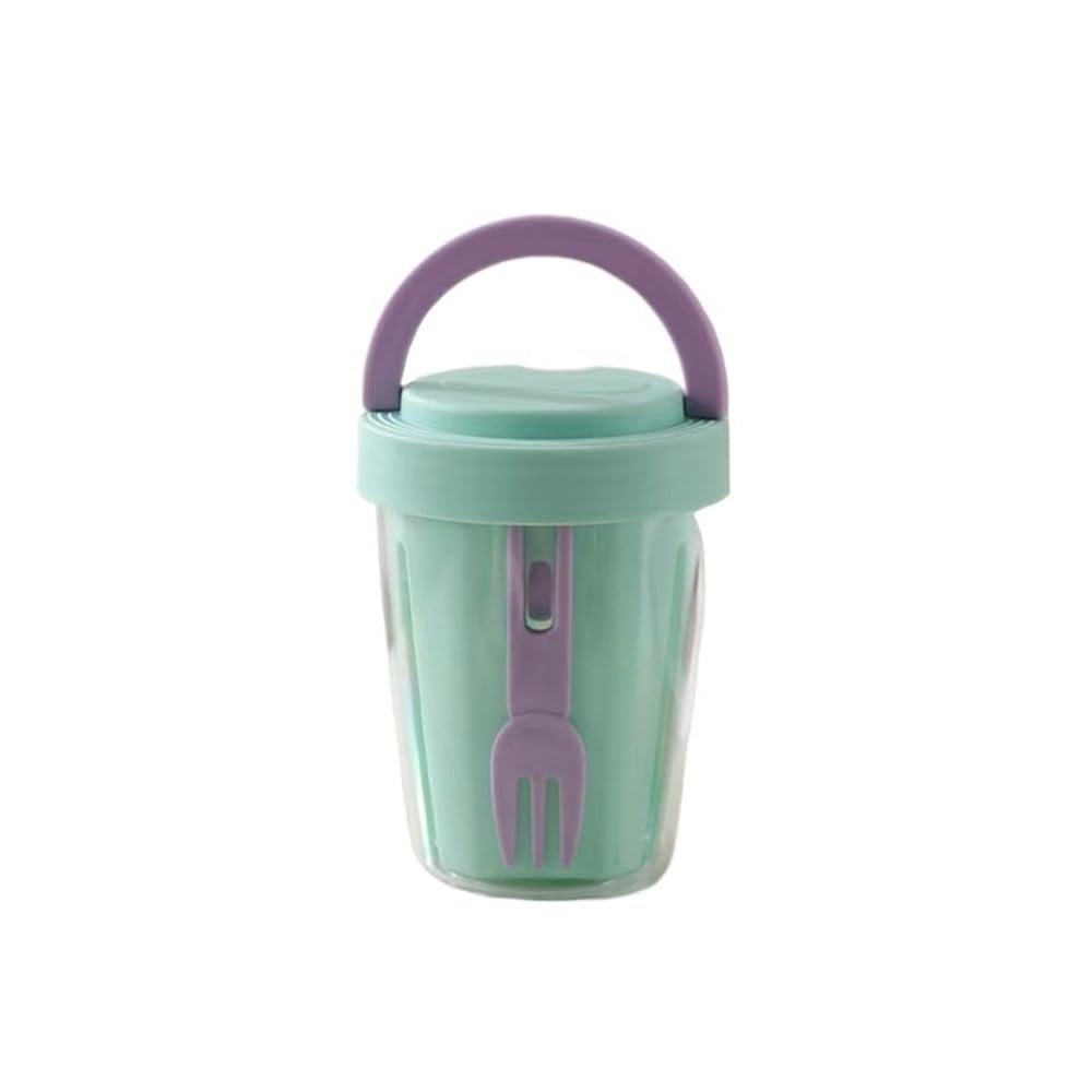 Lopheco 4PCS Portable Fruit Storage Cup with Drainage, Leak-Proof Salad Box with Lid and Fork for On-the-Go Meals(Green)