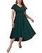 Plus Size Holiday Dress Women Emerald Dark Green High Low V Neck Long Flowy Elegant Dresses with Pockets