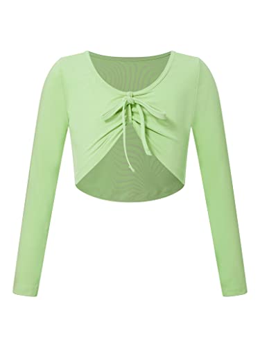 Kids Girls Ballet Wrap Top Cotton Long Sleeve Cardigan Crop Top Gymnastics Shrug Cover Up - Main Image