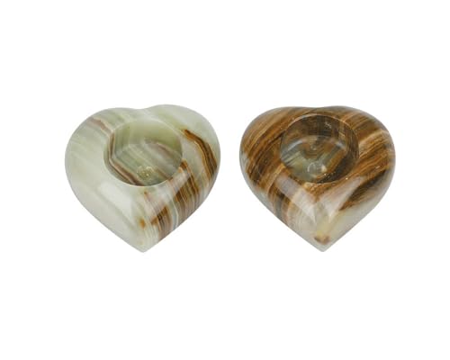 Image of Afghan Jade Heart Love Candle Holder Crystal Quartz Candle Holder for Home Decor Holiday Wedding 2 Pieces