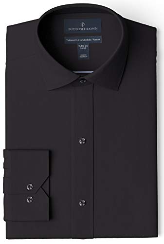 Amazon Brand - Buttoned Down Men's Tailored Fit Spread Collar Solid Non-Iron Dress Shirt Black 16