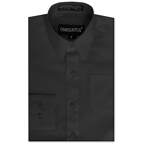 OmegaTux Boys Long Sleeve Solid Color Dress Shirts Black Cover