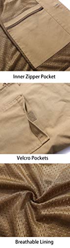 Gihuo Colete masculino casual de algodão para viagem ao ar livre, Caqui, G
