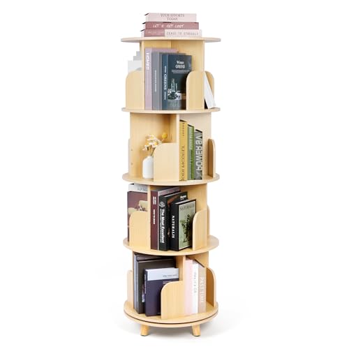 Nisorpa 4-stöckiges Drehbares Bücherregal 140cm Kinder Bücherregal Ecke Rotating Bookshelf Rund Natürlicher Farbe