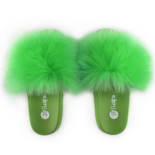 Image of Women's Faux Fur Slides, Open Toe Cute Fur Slippers, Indoor or Outdoor Comfortable Furry Slide Sandals With Fluffy Fur