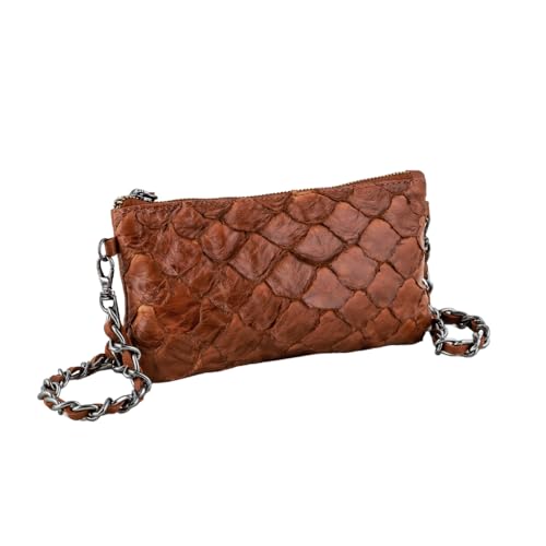 Bolsa Feminina Sool Elle Couro Legítimo de Pirarucu – Sustentável, Alça Longa e Curta, Artesanal Brasileira (Caramelo)