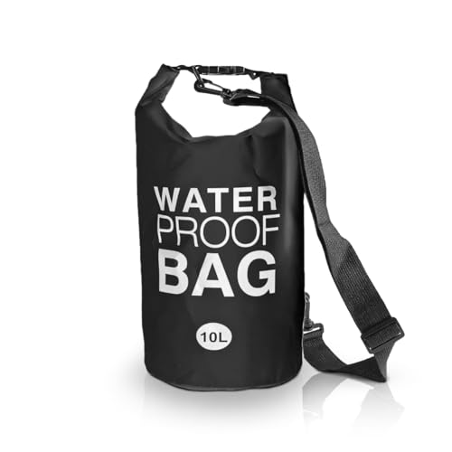 Bolsa Saco Estanque à Prova D'água 10L Alça Ajustável para Piscina Praia e Mergulho Impermeavel PVC (Preto)