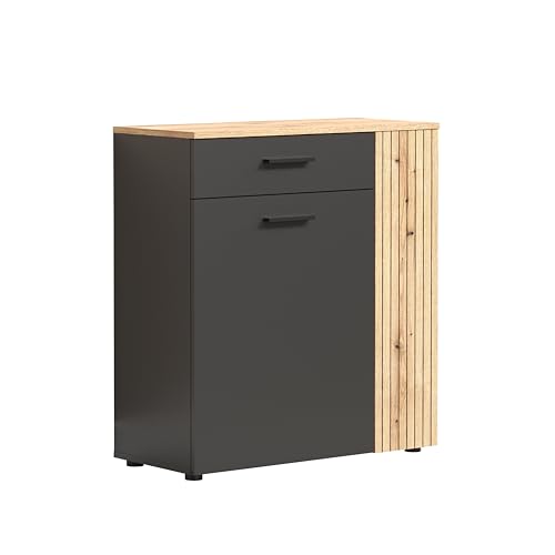 trendteam Smart Living - Esteban - Cómoda - Roble Antracita - Zapatero con Espacio para hasta 6 Pares de Zapatos - 80 x 88 x 36 cm - Armario con Elegante Aspecto de Ranura - Cajones de extensión