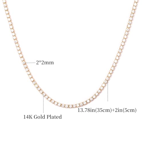 Tennis Necklaces for Women Dainty 14K Gold Plated Diamond Tennis Choker Necklace Sparkly Rhinestone Necklace Bling Cubic Zirconia Necklace Tennis Chain for Women Men2