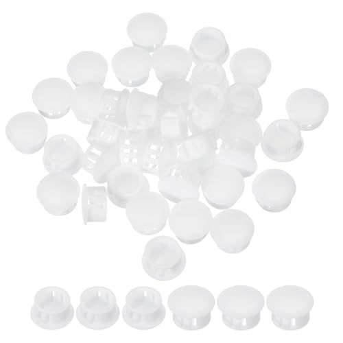 Image of PATIKIL 16 mm /5 /8 Plastic Hole Plugs, 50 Pack Flush Type Round Plug Snap in Hole Panel Tube Kitchen Cabinet Furniture Fencing Post Pipe Insert End Caps, White