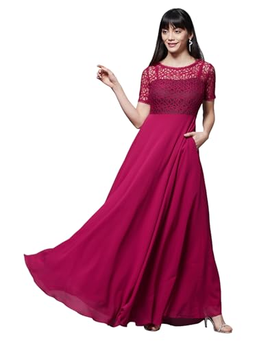 Image of Miss Chase Women's Floral Printed Relaxed Fit V-Neck 3 /4th Sleeve Maxi Dress