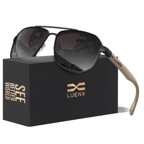 Image of Luenx Aviator Polarized Sunglasses for Men: Square UV400 Driving