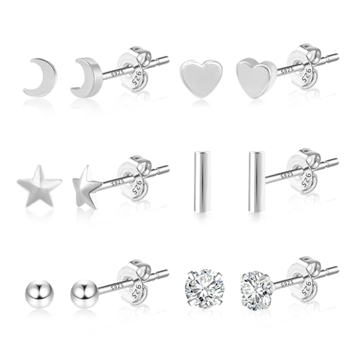 6 Paires boucles d'oreilles femme argent 925, petites boucles d'oreilles rendant hypoallergénique,...