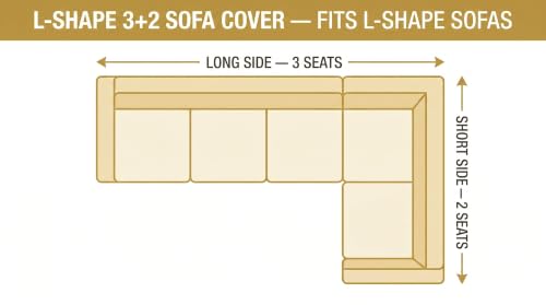 Image of KINGLY L-Shape Sofa Cover 5 Seater 3+2 Velvet Full Cover - Cream Beige | Fully covered quilted velvet slipcover, washable anti-slip furniture protector, L-type corner sofa cover for living room