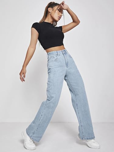 Image of KOTTY Wide Fit Denim Pants - Women's High Rise Wide Leg Comfort
