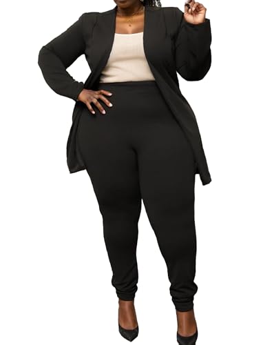 Vaimti Plus Size Casual Work Pants Suit Set Cropped...