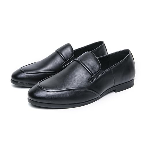 Santimon Men’s Classic Slip-On Leather Loafers Comfortable Elastic Formal Dress Shoes for Business, Weddings, and Casual Wear Black 8.5 US3
