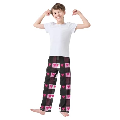 Pajama Bottoms, Checked Love Hearts Sleeping Pant Lounge Wear Pajamas Long Pants Sleepwear PJS2