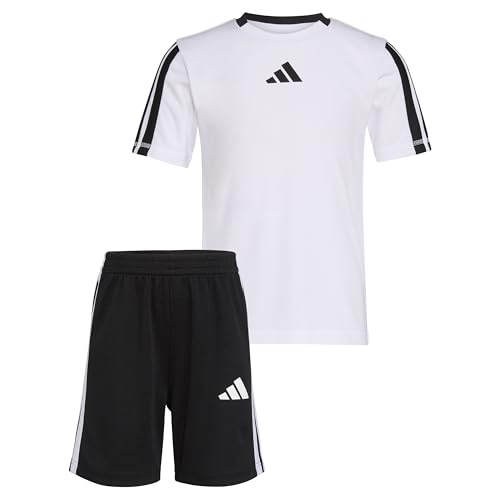 Image of adidas Boys' Short Sleeve 3-Stripe Soccer Tee Shirt and Short Set