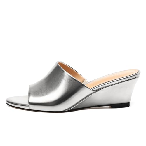 Heisnemca Women's 2 Inch Matte High Heel Sandals for Casual Wear Open Toe Wedge Heels Slip On Shoes