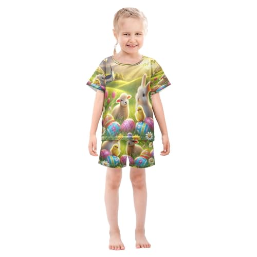 Lamb Bunny Easter Egg Pajama Set Short Sleeve PJS 2 Piece Summer Pajamas Shorts Sets Cotton 5Y3