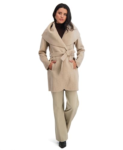 Image of TAHARI Womens Double-faced Luxury Soft Wool Blend Peacoat Removable Belt Wool Coat Oversized Collar