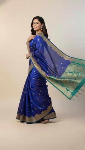 Image of Yashika Women's Banarasi Silk Traditional Motifs Jacquard Woven Saree | Blue Color Saree | Women Sari | Saree