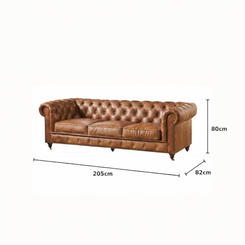 Image of Modern Classic Design Leatherette Luxury Chester Sofa Set with Button Tufted, Sofa for Living Room Home, Office and Lobby (Brown, 3 Seater Sofa)