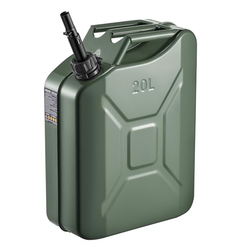 VEVOR Bidón de Gasolina de 20 L, Tanque de Combustible de Metal y PP con Pico y Asa, Caudal Máximo de 6 L/min, a Prueba de Fugas, para la Mayoría de Autos, Motocicletas, ATV, UTV, Verde, 1 Pieza