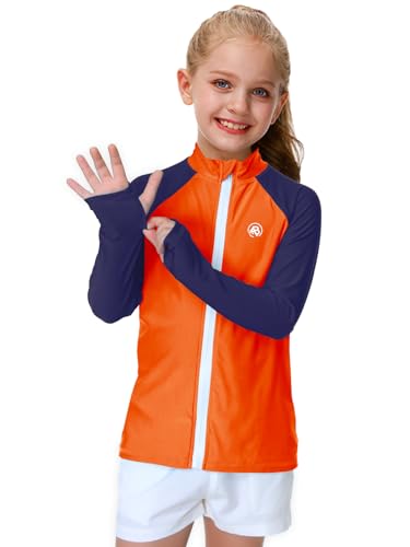Image of AOBUTE Unisex Kids Zipper Rash Guard Boys UPF 50+ UV Protection Sun Shirt with Thumb Hole 3-12 Years