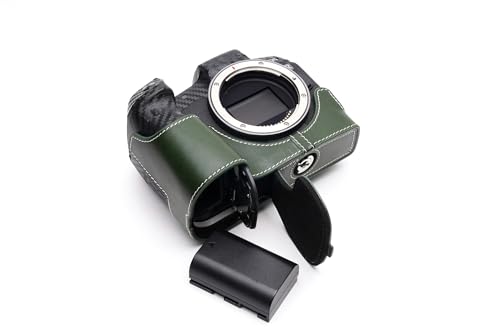 Housse Canon EOS R demi étui cuir véritable fait main vert
