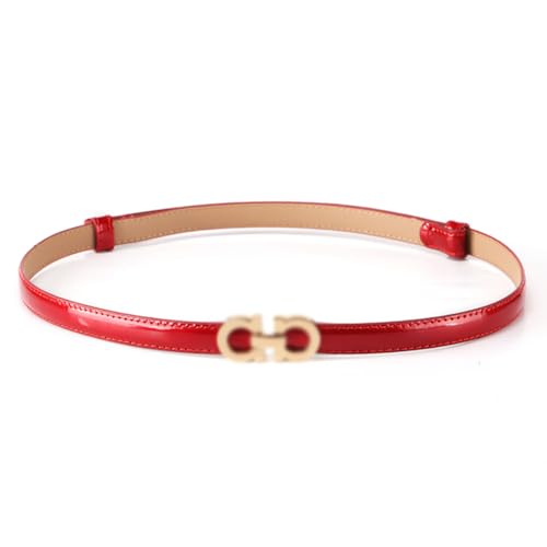 Women's Stylish Bowknot Buckle Thin Patent Leather Waist Belt For Dress (Gold-Red)