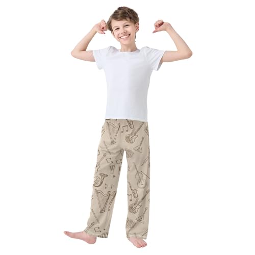 ZZXXB Accordion Guitar Boys Long Pants Soft Trousers Elastic Waist Kids Lounge Bottoms with Pockets S-XL2