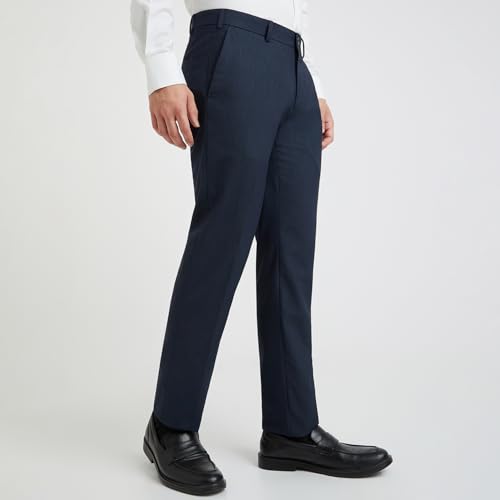Image of Raymond Men's Slim Fit Mid Rise Solid Pattern Polyester Viscose Blend Flat Front Trouser