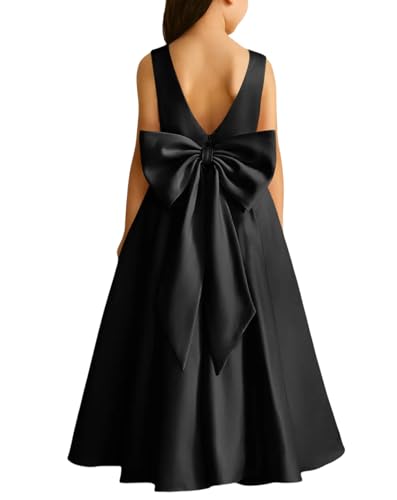 Satin Flower Girl Dresses for Wedding Girls First Communion Dresses Princess Pageant Dress with Bow