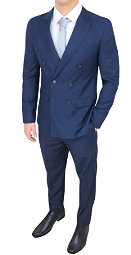 Abito uomo Evoga Completo Abito Uomo Sartoriale Doppiopetto Foderato Vestito Elegante Cerimonia (48, Blu Chiaro)