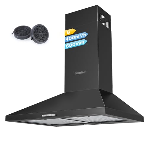 COMFEE' Cappa Aspirante 60 cm PYRA17B-60 Nera Cappa Cucina con LED, Sistema di Ricircolo e...