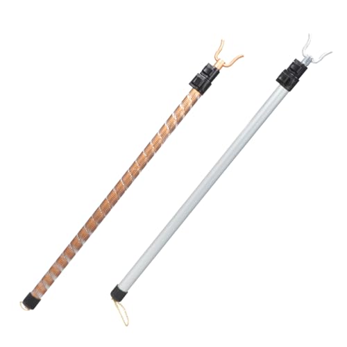 OFFSCH 2Pcs Retractable Aluminum Alloy Clothes Pole Telescopic Laundry Reaching Tool Lightweight Clothing Fork Rods for Easy Drying and Hanging Clothes Matte Patterned