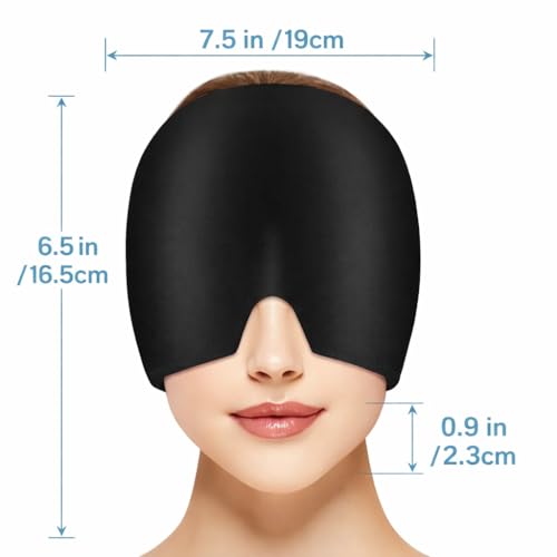 Image of Headache Relief Cap Gel Wrap for Head and Eye Coverage, Stretchable Fabric Head Wrap with V Shape Nose Design for Hot and Cold Use
