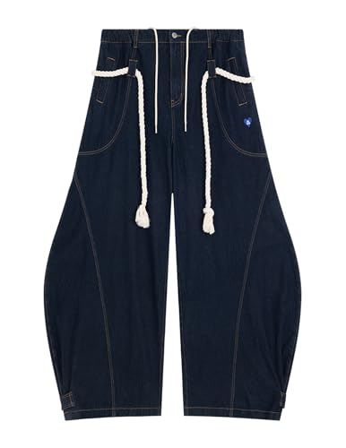 Aelfric Eden Super Baggy Barrel Jeans Wide Leg Jeans Unisex Casual Drawstring Elastic Waist Denim Pants Trouser