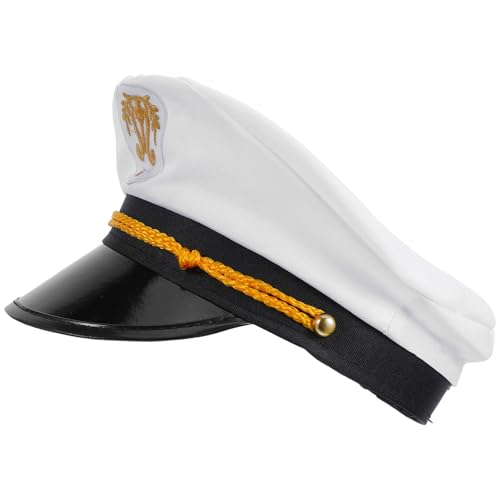 HANABASS - HANABASS Chapeau de Capitaine Marin Blanc Insigne Doré Accessoire de Costume Nautique Léger pour Fête Cosplay et Navigation de Plaisance Couvre-Chef Rétro Unisexe pour Soirée et Photo